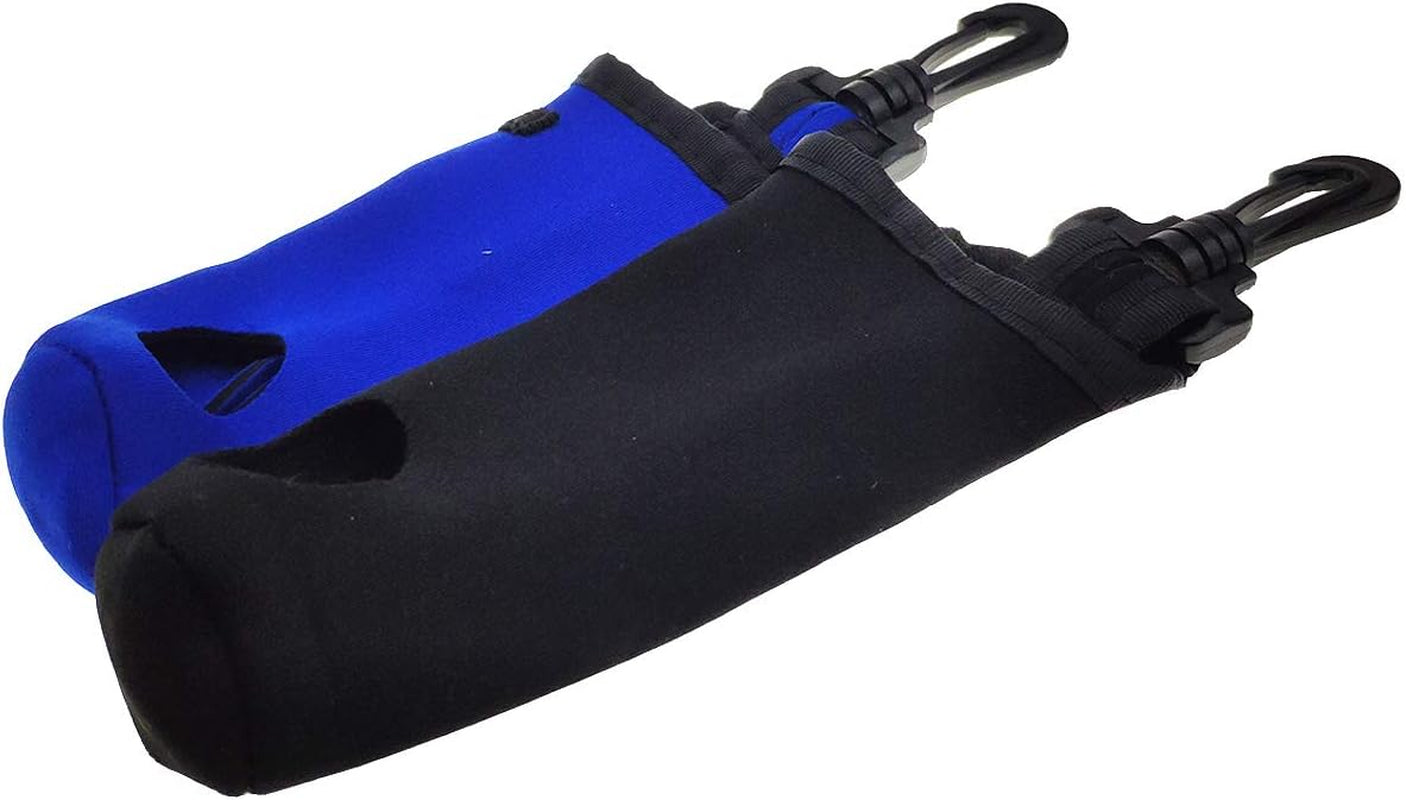 Golf Tee Holder Neoprene Golf Ball Carry Bag with Clip for Keychain, for 3 Balls and 3 Tees (2 Pieces, Black+Blue)