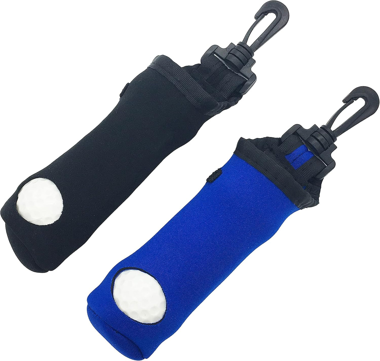 Golf Tee Holder Neoprene Golf Ball Carry Bag with Clip for Keychain, for 3 Balls and 3 Tees (2 Pieces, Black+Blue)