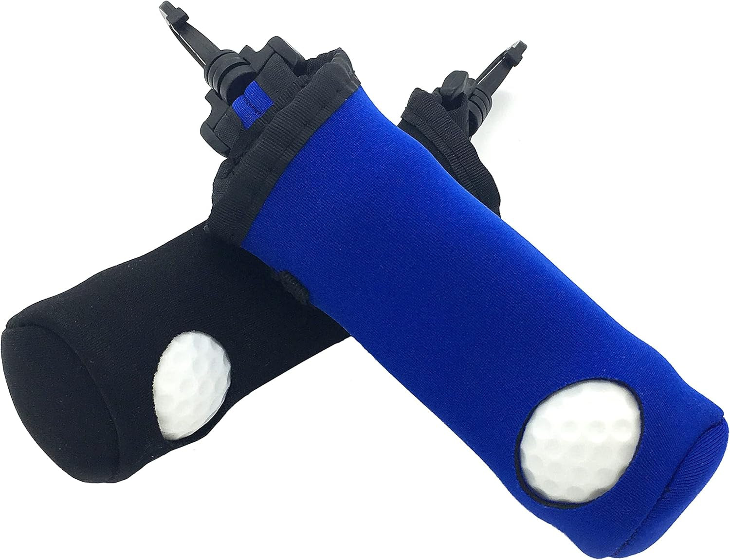 Golf Tee Holder Neoprene Golf Ball Carry Bag with Clip for Keychain, for 3 Balls and 3 Tees (2 Pieces, Black+Blue)